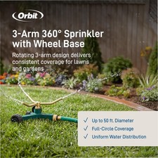 Orbit 58257N Lawn and Garden 3-Arm Metal Sprinkler with (Pack of 1), GREEN