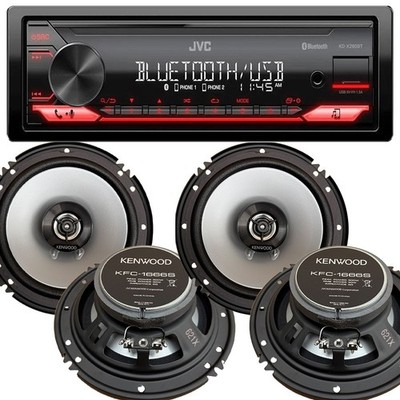 JVC KD-X280BT Single DIN Car In-Dash Receiver 4X Kenwood KFC-1666S 6.5'' Speakers