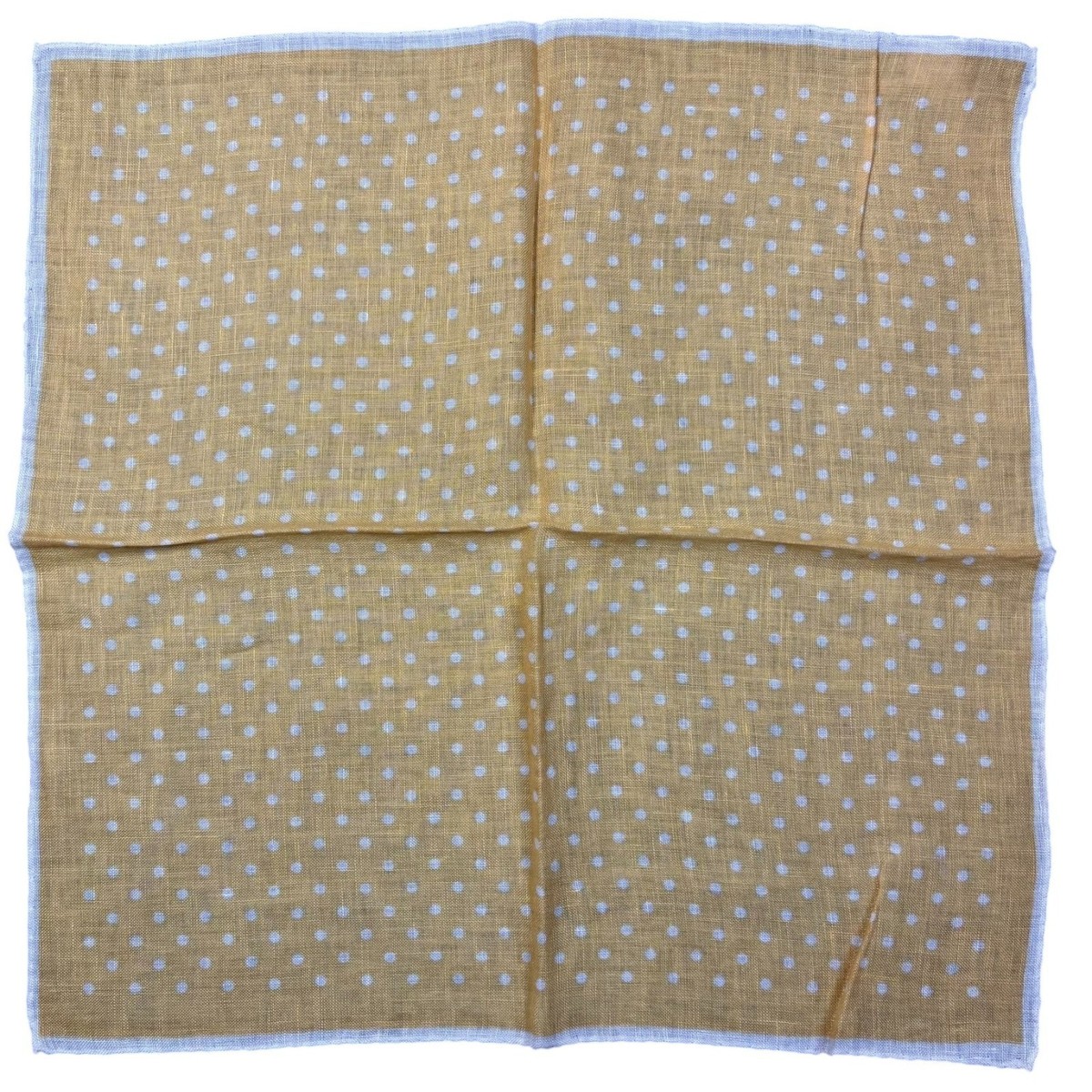Breuer Linen Pocket Square Yellow White Polka Dot Made in Italy 15.5"