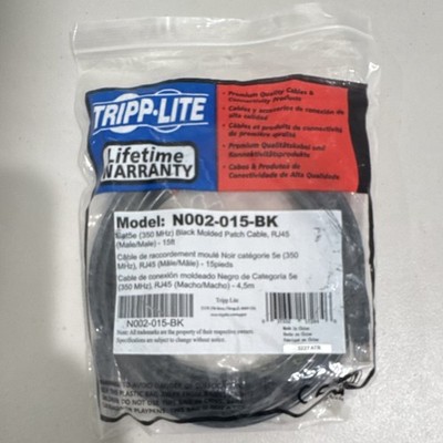 Tripp Lite Cat5e Ethernet Cable 15ft RJ45 Patch Cord Black N002-015-BK NEW
