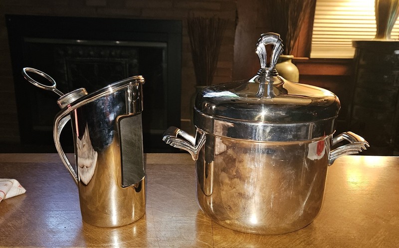 Vtg Towle Silverplated Insulated Ice Bucket & Stainless Wine Caddy  Storage Bags