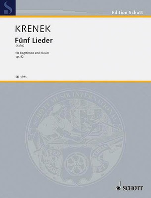 Ernst Krenek 5 Kafka Songs for Vocal Piano Classical Sheet Music Schott Book