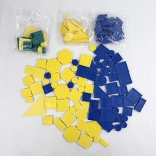 Lot of Yellow Green and Blue Geometric Shapes Math Manipulative Toys