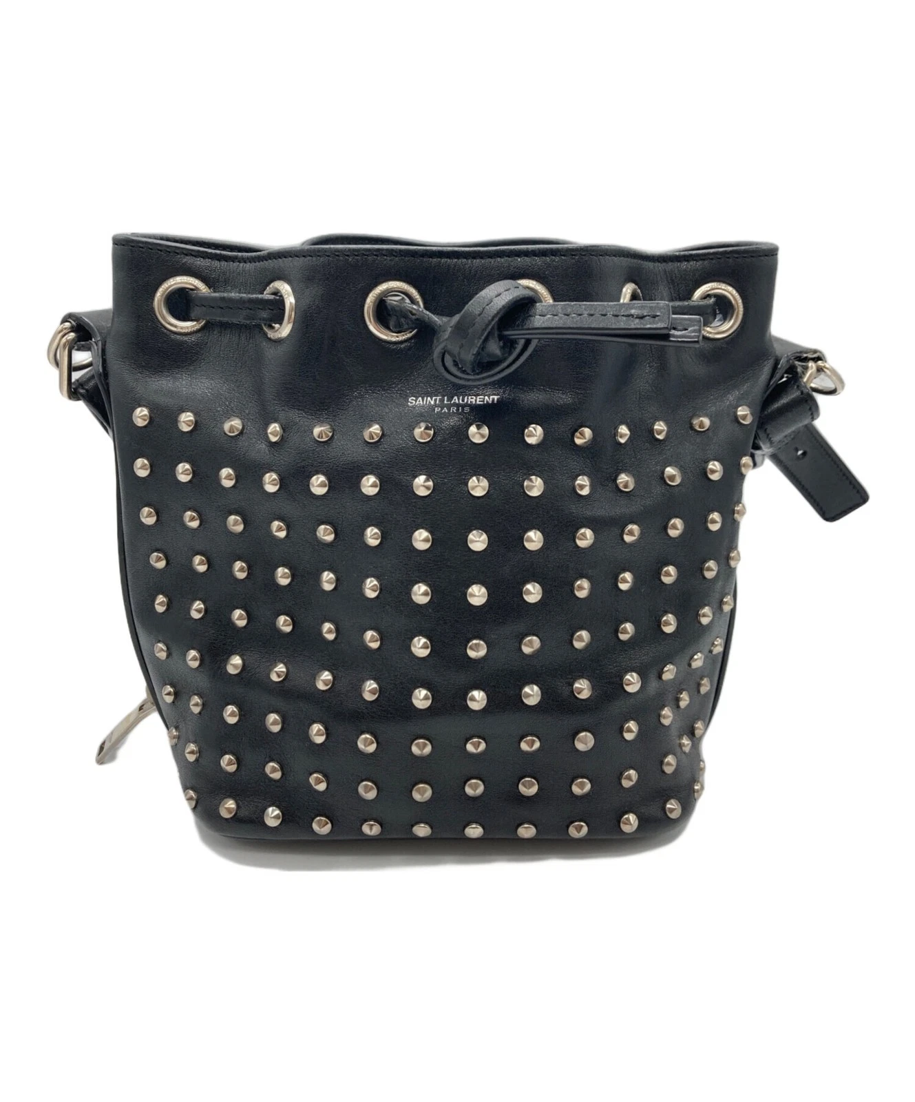 Saint Laurent — Saint Laurent Studded Drawstring Bag 357603 Black #TFB4679