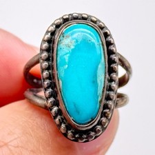 Vintage Southwestern Turquoise Silver Ring Size 6.75
