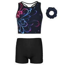 MODAFANS Gymnastics Leotards for Girls With Shorts 6-7 Years, Shiny Flowers
