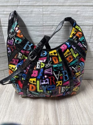 Vera Bradley Shoulder Bag All Over Print Black Colorful Letters Logo Vinyl READ