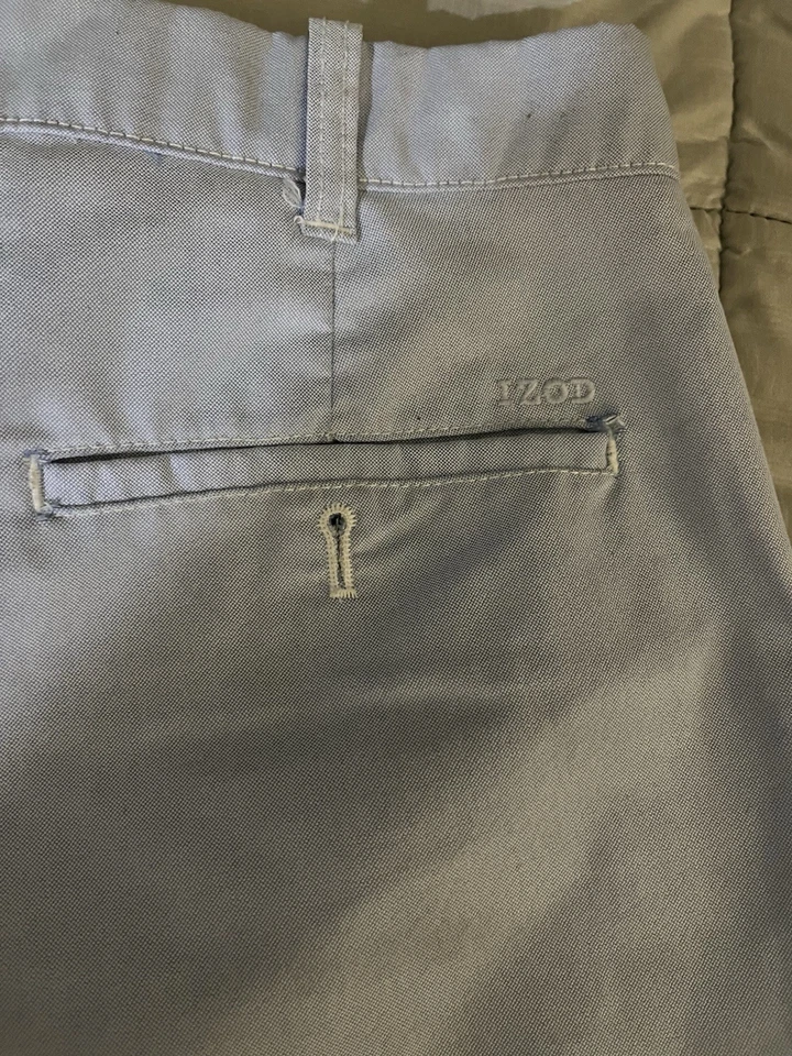 Pantalones chinos caqui IZOD pierna recta frente plano azul claro para hombre talla 36x30 Foto 4 de 4