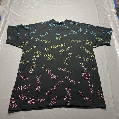 Vintage Math Equations Shirt Mens XL Black All Over Graphic Science 1988 80s