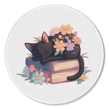 Cute Cat Floral Mouse Pad Round 7.9x7.9 Inch Desk Mat Home Office Accessory