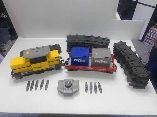 Vintage Playmobil 5258 City Action RC Freight Train Flat Car Containers Tracks