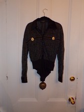 VTG Mesmerize One Piece Body Suit Black Shear Gold Sparkles with Lion Heads