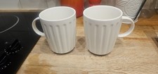 2x Dualit Bone China Cafe Coffee Tea Mugs White Ribbed Classic Design