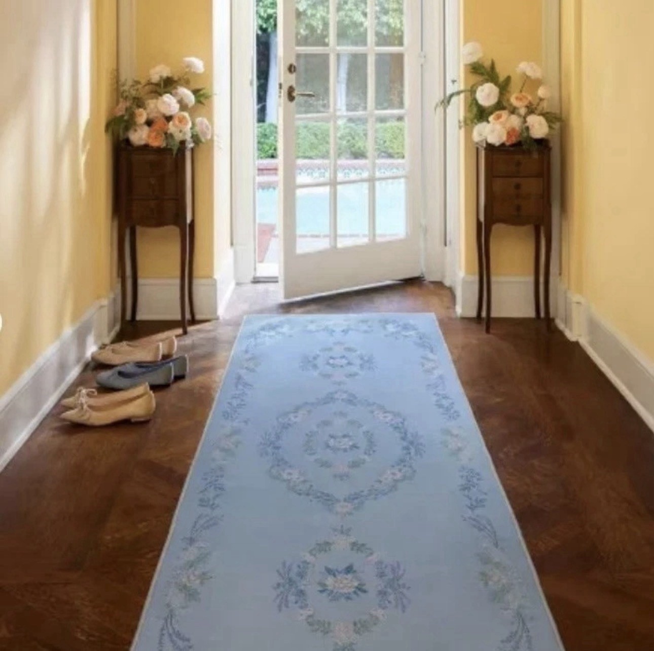 Ruggable 2.5'x7' Washable Bridgerton Aubrey Hall Garden Runner Rug Blue 36x84”
