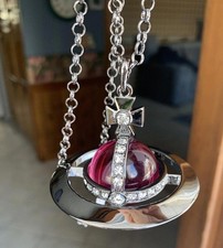 Vivienne Westwood Necklace Extra Large Orb Gunmetal Grape Dark Purple 30mm Gray