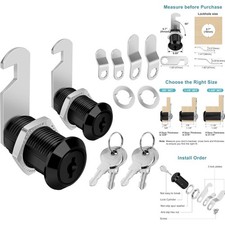 1-1/8" Cabinet Cam Lock 2 Pack Keyed Alike Black RV Storage Drawer Mailbox Lock