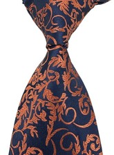 New Fashion Floral Gold Dark Blue Silk Skinny Woven Fashion Men's Tie Necktie