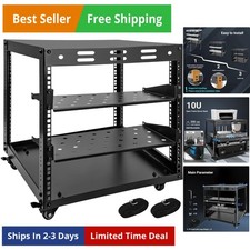 10U Open Frame Server Rack, 4 Tier Wall-mountable Network Rack w/Swivel Caste...