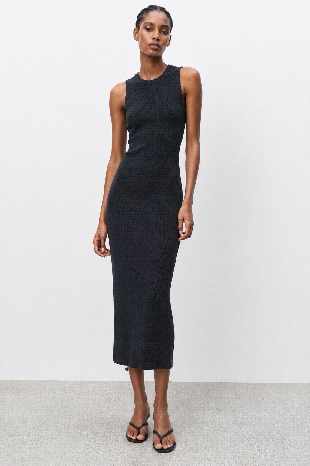 Zara Ribbed Sleeveless Bodycon Midi Dress Dark Gray Navy M