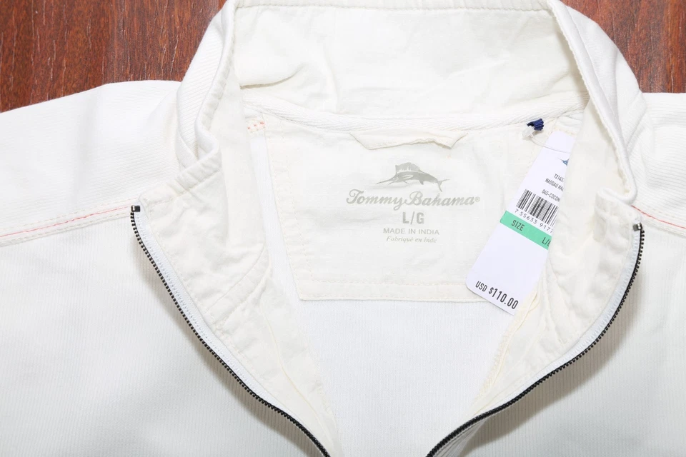 Tommy Bahama Nassau Media Cremallera Pullover Suéter Sudadera Coco Nassau Blanco Foto 4 de 4