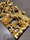 Vintage Chinese Gilt Wood Wall Plaque Carving Gold Leaf Peacock Peony Relief Art — photo 2