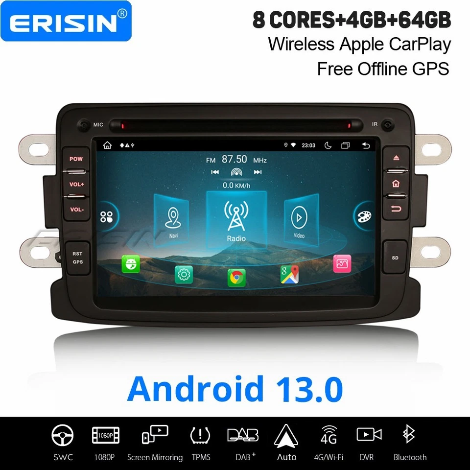 Android 14 Autoradio Dacia Logan Dokker Sandero Duster Lodgy Renault Captur Navi - Bild 1 von 4