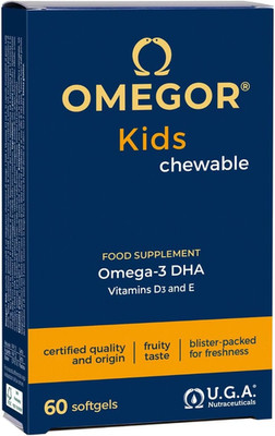 Omega 3 Kinder 60 Kaukapseln Frucht EPA DHA Vitamin D3 E 3+ Jahre rein