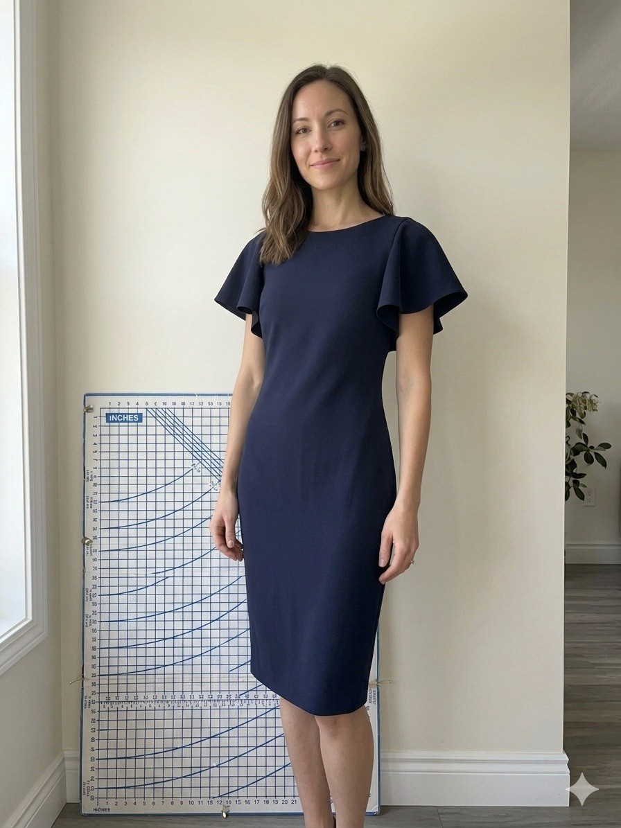 Calvin Klein Navy Blue Tulip Sleeve Stretch Crepe Sheath Dress Size 2 Calvin Klein Navy Blue Tulip Sleeve Stretch Crepe Sheath Dress Size 2