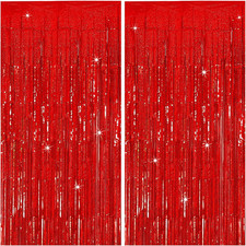 Red Tinsel Curtain Backdrop - 2 Packs Glitter Foil Fringe for Events