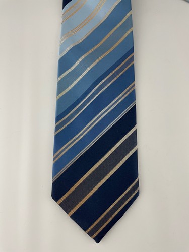Corbata Beau Brummell Clásica a Rayas Poliéster DE COLECCIÓN AÑOS 70 Azul Amarillo - Imagen 4 de 6