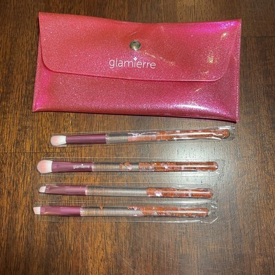 Glamierre Pink Luxe Glitter Eye Brush Collection Floating 4 Pc Set Makeup Tools