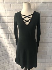 NWT BCX Lace Up Sweater Dress Forest Green Teal Sz S Long Sleeve Flare New $59