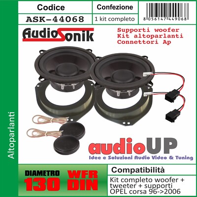 Kit Woofer 130mm Polycarbonat + Tweeter Neo 13mm 120W Opel Corsa D 2006 Bis 2008
