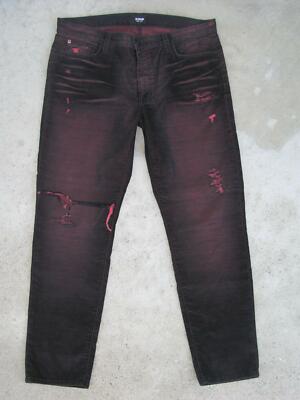 Hudson Jude Slouch Skinny Corduroy Jeans Sz 30 High-Rise Burgundy Distressed L27
