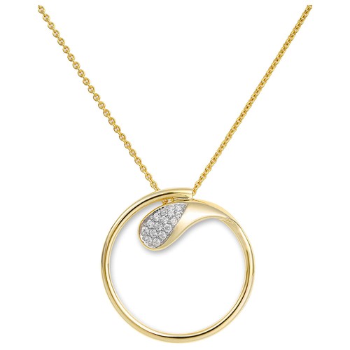 Anhänger Kreis 25mm aus 585 Gold Gelbgold mit 16 Diamanten 0,129 Ct. W-SI - Picture 2 of 2