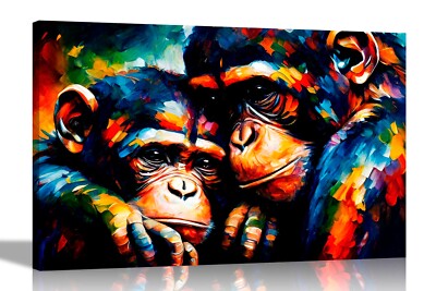 Schützende Schimpansen bunte Leinwand Bilder für Wände Wohnzimmer Abstrakte Kunst