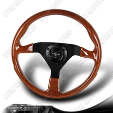 W-Power 350MM Reinforced Brown Wood Black Spoke 1.5" Deep Dish Steering Wheel