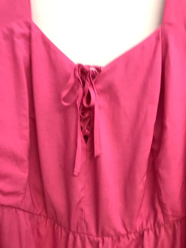 Torrid 4 Flutter Sleeved Skater Dress Pink Square Neck Lace up High Low - Image 4 of 4