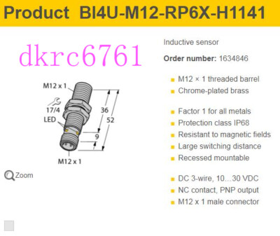 Original TURCK Proximity Switch Sensor BI4U-M12-RP6X-H1141