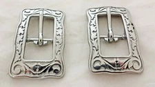 Pair Jeremiah Watt Square Floral Buckles Stainless Steel Horse Tack Traditional 