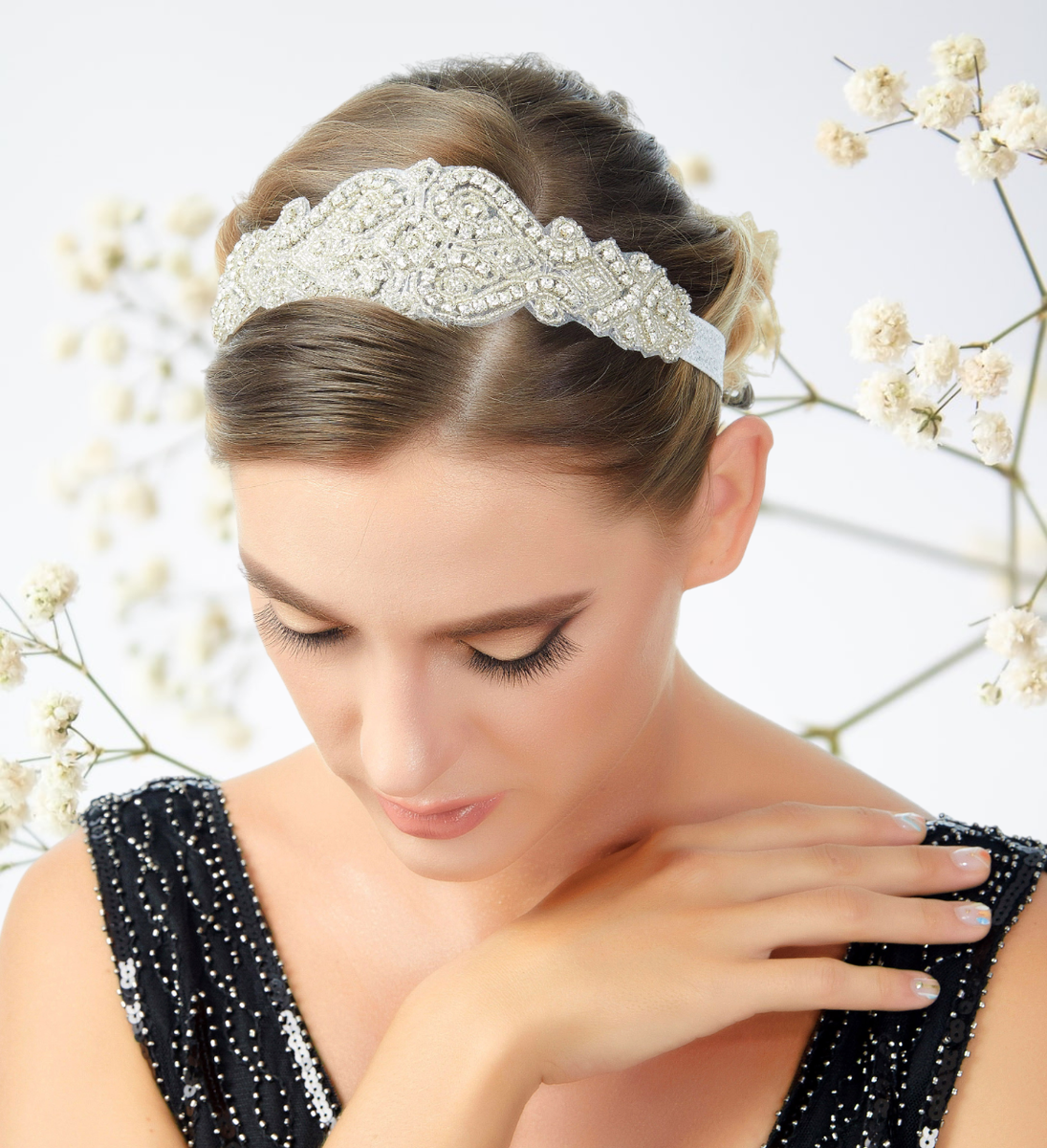 1920s Flapper Rhinestone Headband Vintage Gatsby Headpiece Crystal