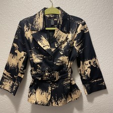 Grace Women Black/dark Blue And Cream Blazer With Belt Size 12