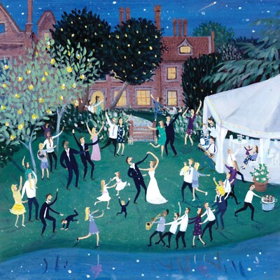 Die Hochzeit - Kunst Blanko Gruß / Geburtstagskarte - Empfang Party Festzelt Tanz