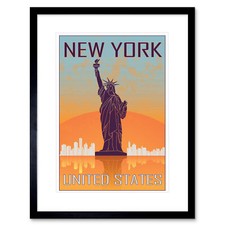 Travel New York City Statue Liberty Manhattan Vector Framed Wall Art Print