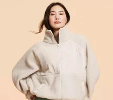 Blogilates Campfire Fleece Full Zip Jacket Light Taupe Size XS NEW W Tags