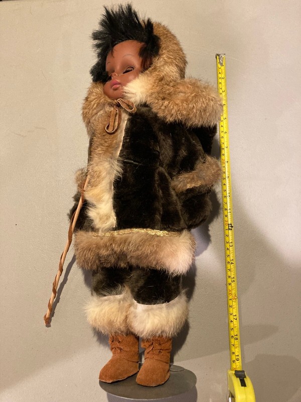 Vitage Eskimo Doll with Fur Coat 19" on Stand