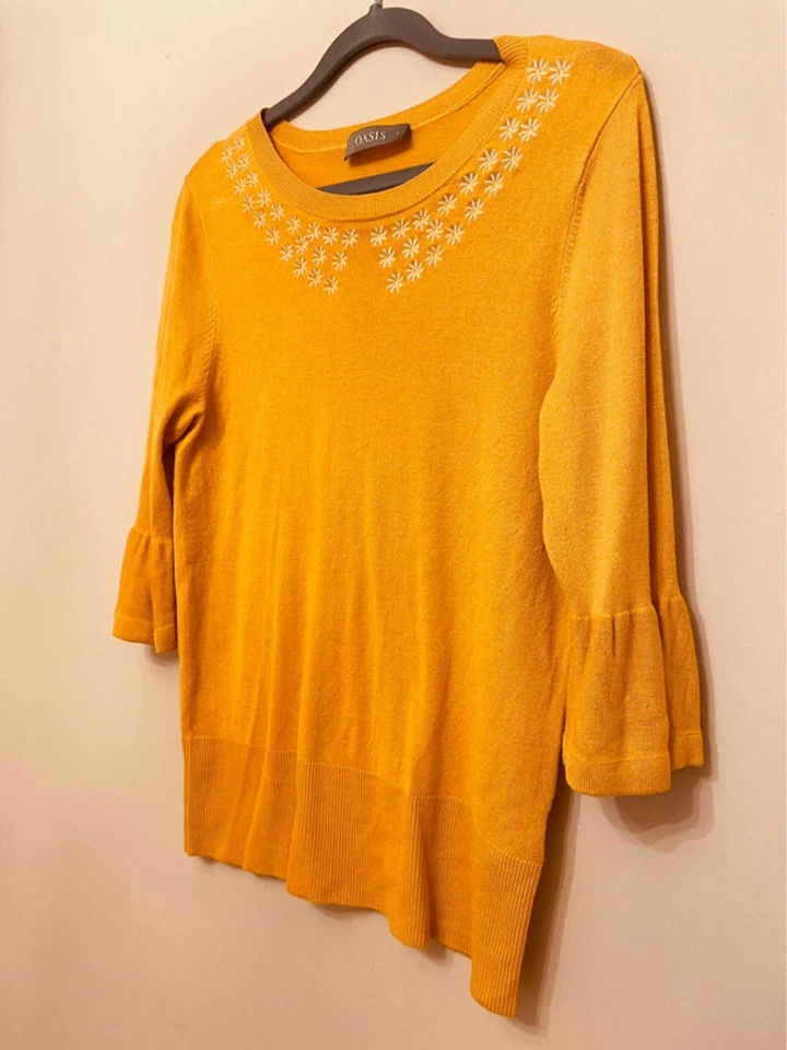 Oasis Flared Sleeve Sweater Mustard Yellow Size S (UK10) - Image 3 of 4