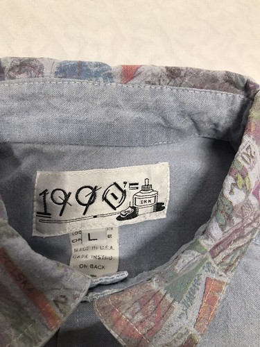 Vintage Shirt Mens Art Cotton Graffic 90s Size Large made In USA - Picture 6 of 12