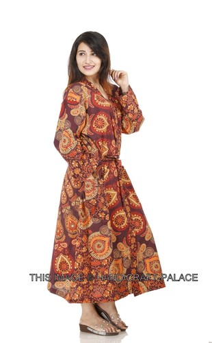 100% Algodón Mujer Mandala Largo Spa Vestido Albornoz Con / Bolsillos Libre - Imagen 11 de 77
