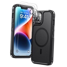 iPhone 14 Magnetic Case with 2 Tempered Glass Screen Dark Black